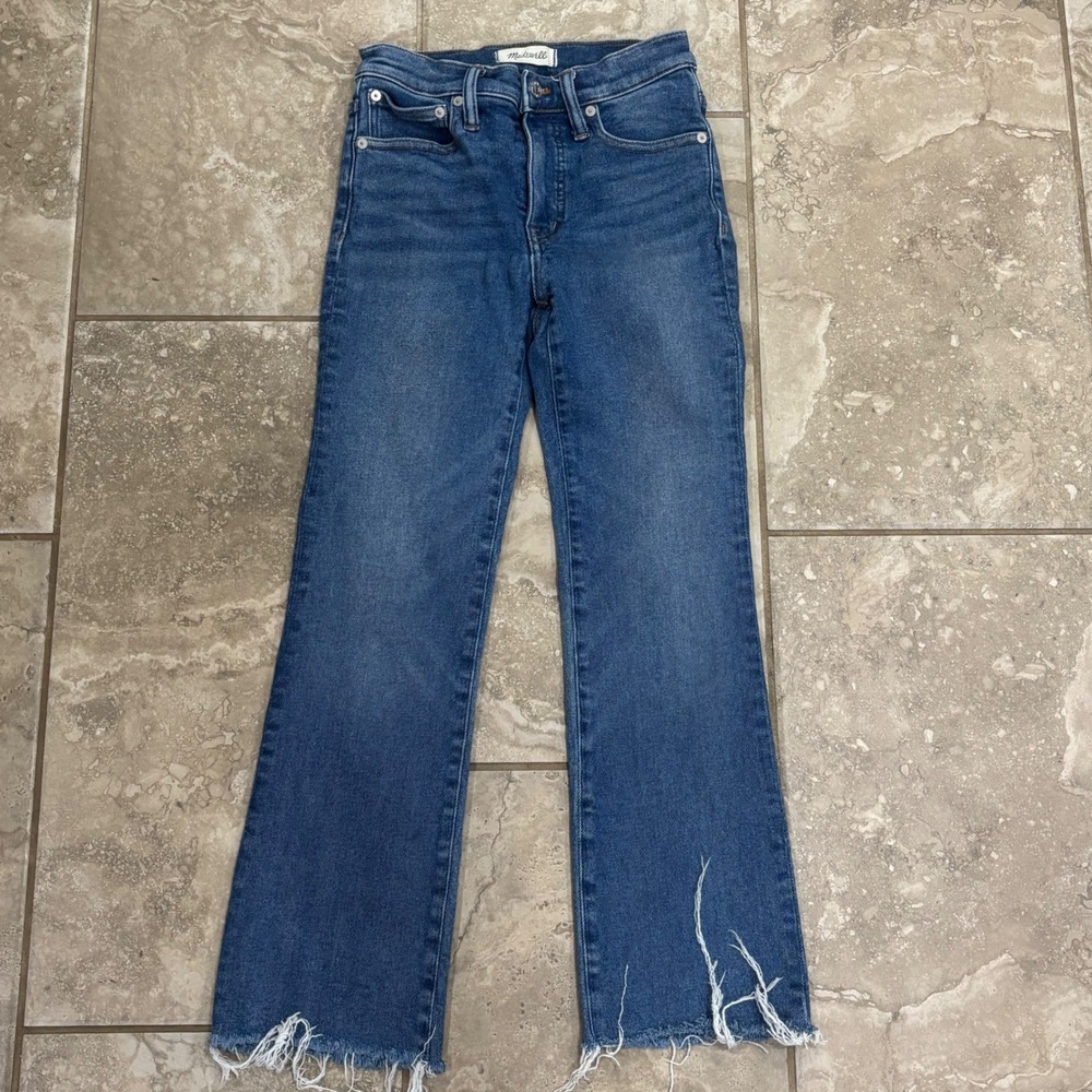 Madewell Cali Demi Boot Crop Jeans Medium Wash Frayed Raw Hem Size 25